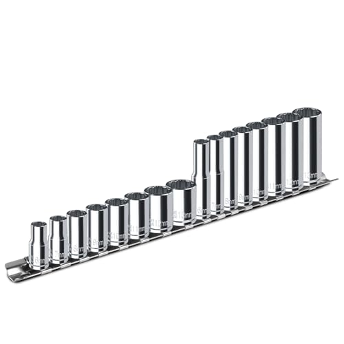 zozoa 16-teiliges 1/4-Zoll Antriebs Steckschlüssel Satz, 12-kantige tiefe und flache Steckschlüssel, metrische Größen(6mm-13mm), mit Aufbewahrungsrahmen ausgestattet, Chrom vanadium stahl von zozoa