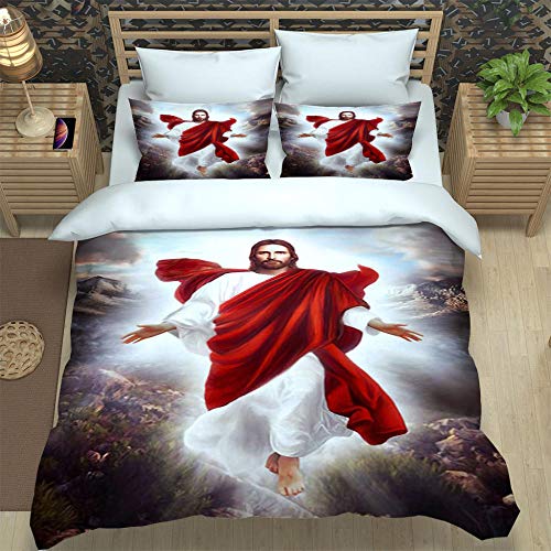 zpangg Bettwäsche Set Jesus Christus Bettbezug Und Kissenbezug Mikrofaser 3D Digital Print Dreiteiliger 135×210Cm von zpangg