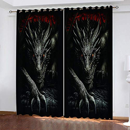 zpangg Verdunkelungsvorhang Kräuselband Böser Drache Mit Ösen Gardine Für Schlafzimmer, Kinderzimmer 2 Stück Verdunkelungsvorhänge Farbige Vorhänge 150×166Cm von zpangg