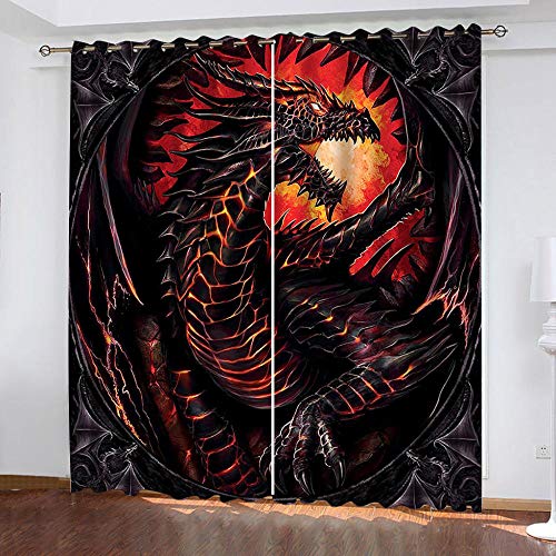 zpangg Verdunkelungsvorhang Kräuselband Böser Drache Mit Ösen Gardine Für Schlafzimmer, Kinderzimmer 2 Stück Verdunkelungsvorhänge Farbige Vorhänge 220×215Cm von zpangg