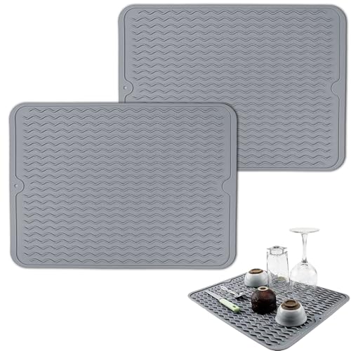 zrfgbxim 2 STK Silikon Abtropfmatte Geschirr Abtropfmatte Spüle, 40 x 30 cm hitzebeständiges Spülmatte, rutschfest Spülbeckenmatte, Geschirr Trockenmatte, Abtropfunterlage, Besteck Barmatten (Grau) von zrfgbxim