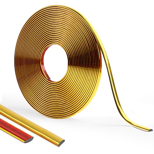 1000cm Flexibel Zierleisten Selbstklebend GläNzend, Deckenleisten Selbstklebend Wasserdicht, Weich Wandleisten Selbstklebend FüR Wand, Spiegel, Decke, Fliesenkante TüR (8mm - Golden) von ztowoto