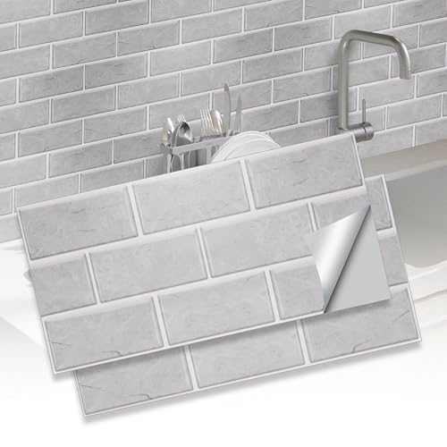 12 Stück Fliesenaufkleber 30x15 cm, Wasserdicht Klebefliesen KüChe Selbstklebend,Rutschfeste 3d Fliesenaufkleber Bad, Selbstklebende Fliesen FüR Badezimmer KüChe Wohnzimmer Schlafzimmer (Grau) von ztowoto