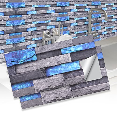 12 Stück Fliesenaufkleber 30x15 cm, Wasserdicht Klebefliesen KüChe Selbstklebend,Rutschfeste 3d Fliesenaufkleber Bad, Selbstklebende Fliesen FüR Badezimmer KüChe Wohnzimmer Schlafzimmer (Blaugrau) von ztowoto