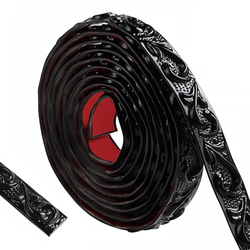 300cm Flexibel Stuckleisten Wand- Selbstklebend Wandleisten Selbstklebend, Wasserdicht Zierleisten Selbstklebend 3d Vintage Muster, Wandverkleidung Selbstklebend FüR Heimdekoration(Schwarz-2cm) von ztowoto