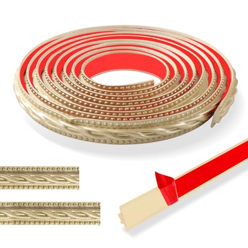 300cm Stuckleisten Wand Vintage Muster 3D-Flexibel Wandleisten Selbstklebend, Wasserdicht Zierleisten, Ideal Für Tür, Kleiderschrank, Heimdekoration (Champagnergold) von ztowoto
