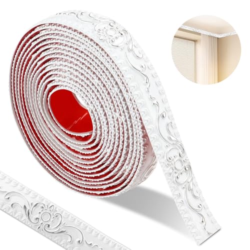 500 * 3.6cm Stuckleisten Wand Selbstklebend, 3D Vintage Muster Wandleisten, Flexibel Zierleisten Wasserdicht, Für Spiegelrahmen (Weiß-Silber Muster) von ztowoto