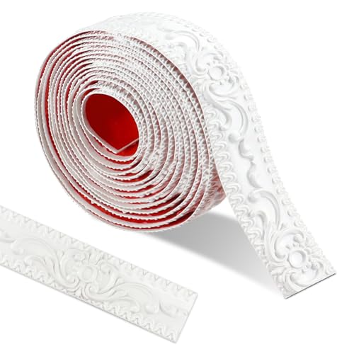 600 * 3.6cm Stuckleisten Wand Selbstklebend,3d Vintage Muster Wandleisten Selbstklebend, Flexibel Zierleisten Selbstklebend Wasserdicht,Wandleiste Selbstklebend Für Spiegelrahmen（Weiß） von ztowoto