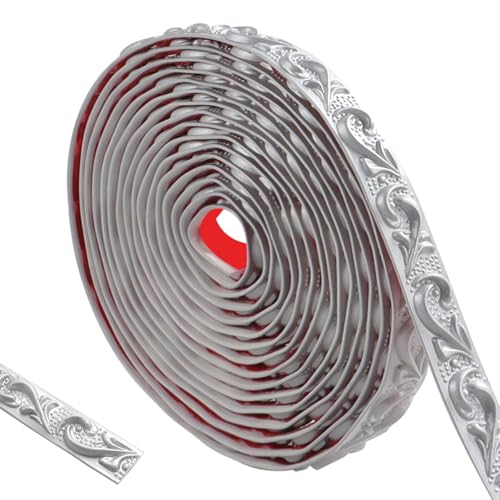 600cm Flexibel Stuckleisten Wand- Selbstklebend Wandleisten Selbstklebend, Wasserdicht Zierleisten Selbstklebend 3d Vintage Muster, Wandverkleidung Selbstklebend FüR Heimdekoration (Silber-2cm) von ztowoto
