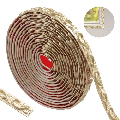 600cm Flexibel Stuckleisten Wand- Selbstklebend Wandleisten Selbstklebend,Wasserdicht Zierleisten Selbstklebend 3d Vintage Muster,Wandverkleidung Selbstklebend FüR Heimdekoration(Champagner gold-2cm) von ztowoto