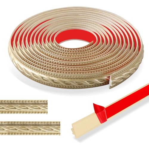 600cm Stuckleisten Wand Vintage Muster 3D-Flexibel Wandleisten Selbstklebend, Wasserdicht Zierleisten, Ideal Für Tür, Kleiderschrank, Heimdekoration (Champagnergold) von ztowoto