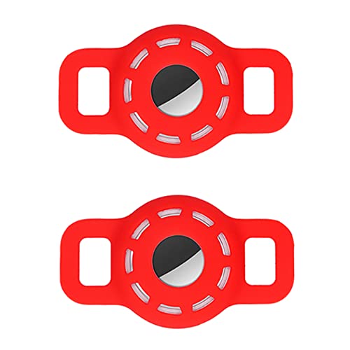Airtag Silikonhülle für Hundehalsband,Airtag Hülle mit schützender HD High Clear Folie,verstellbare tragbare GPS Finder Hülle für Katzenhundehalsband 2 Stück (2-Rot) von ztowoto