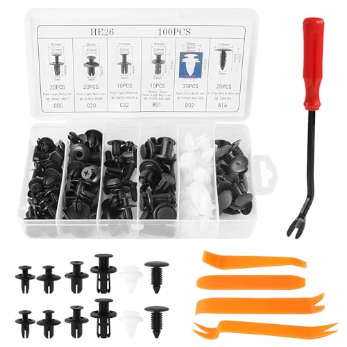 ZTOWOTO 100PCS Universal Befestigungsclips Auto, 6-9.8 mm Auto Befestigung Clips mit Entfernungswerkzeug, Auto Clips Spreiznieten für Autos/Türverkleidung Scheibe/Stoßstange/Kotflügel von ztowoto