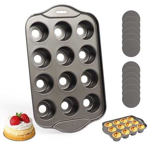 ztowoto 12-Cup Muffin Tray Non-Stick,Reusable Mini Cheesecake Tins with Removable Bottom,Small Baking Tin Muffin Tin Loose bottom,Safe Cupcake Tray for Cupcakes Mini Desserts(33x20.9x3.7cm/with Brush) von ztowoto