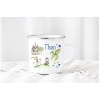 Kinderbecher Ritter Wunschname Aquarell Emaille Oder Keramik Becher Personalisiert Kind Geburtstag Geschenk Mädchen Junge von zuckerputzig