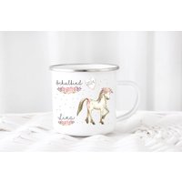 Kinderbecher Schulkind Pferd Punkte Wunschname Emaille Oder Keramik Becher Kindertasse von zuckerputzig