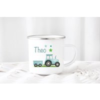 Kinderbecher Traktor Wunschname Aquarell Emaille Oder Keramik Becher von zuckerputzig