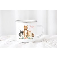 Kinderbecher Waldtiere Wunschname Emaille Oder Keramik Becher Kindertasse Geburtstag Geschenk Mädchen Junge Personalisierbar von zuckerputzig