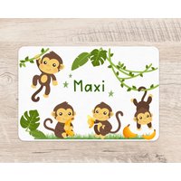 Platzset Affen Wunschname Junge Tischset Platzdeckchen Mädchen Safari Dschungel Tiere Name Kinder von zuckerputzig