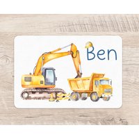 Platzset Baustelle Wunschname Bagger Junge Tischset Platzdeckchen Name Kinder von zuckerputzig
