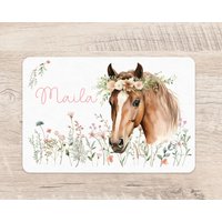 Platzset Pferd Blumenwiese Wunschname Mädchen Tischset Platzdeckchen Name Kinder von zuckerputzig
