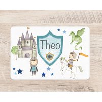 Platzset Ritter Wunschname Junge Tischset Platzdeckchen Dinosaurier Vulkan Trex Triceratops Name Kinder von zuckerputzig