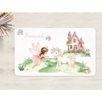 Schreibtischunterlage Feengarten Wunschname Personalisiert Name Kinder Kinderzimmer Schreibtisch Blumen Einhorn Pferd Frosch von zuckerputzig