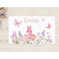 Schreibtischunterlage Schmetterlinge Wunschname Personalisiert Name Kinder Kinderzimmer Schreibtisch Wildblumen Blumenwiese von zuckerputzig