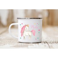 Tasse Einhorn Aquarell Wunschname Emaille, Keramik Oder Kunststoff Becher Kindertasse Mädchen Personalisiert Geburtstag Geschenk von zuckerputzig