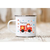 Tasse Feuerwehr Aquarell Emaille, Kunststoff Oder Keramik Becher Geschenk Geburtstag Personalisiert Mädchen Junge von zuckerputzig