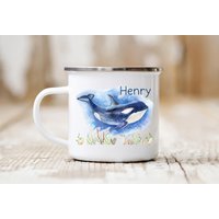 Tasse Orca Personalisiert Wunschname Emaille, Kunststoff Oder Keramik Becher Kindertasse Emaillebecher Keramiktasse Meerestiere Wal Meer von zuckerputzig