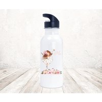 Trinkflasche Edelstahl Mit Strohhalm Ballettmädchen Braun Wunschname Kindergarten - Schule Sport von zuckerputzig