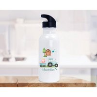 Trinkflasche Edelstahl Mit Strohhalm Bauernhof Wunschname Kindergarten - Schule Sport von zuckerputzig