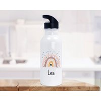 Trinkflasche Edelstahl Mit Strohhalm Regenbogen Punkte Wunschname Aquarell Kindergarten - Schule Sport von zuckerputzig