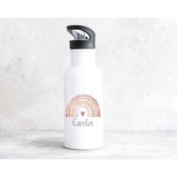 Trinkflasche Regenbogen Edelstahl Mit Strohhalm Wunschname Kindergarten - Schule Sport Kindertrinkflasche von zuckerputzig