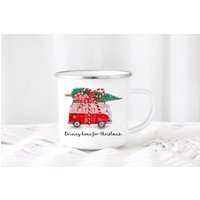 Weihnachtstasse Bus Wunschtext Weihnachtsauto Aquarell Emaille Oder Keramik Becher von zuckerputzig