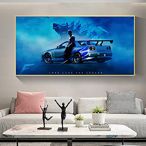 zuomo Nissan Skyline GTR R34 Moderne Auto Poster und Drucke Leinwand Malerei Wandkunst Bilder für Wohnzimmer Dekoration Cuadros 50x100cm Kein Rahmen, Weiß von zuomo