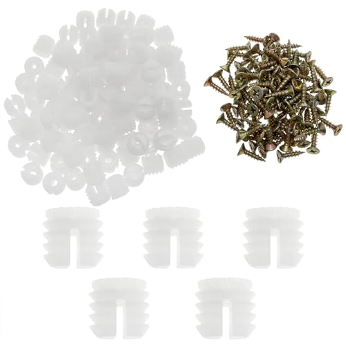 zutisay Scharnierdübeleinsatz, weiße Dübel, Türscharnier, Schrankscharnierschraube für Schränke, Schminktische, Wandbilder usw. (M4 x 9 mm mit Befestigungsschrauben), 100 Set von zutisay