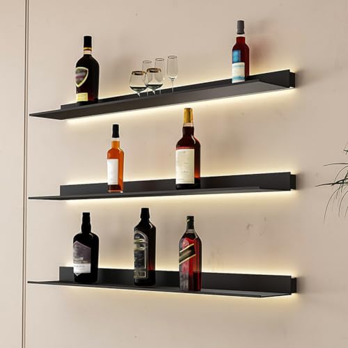 Schwebende Regale, an der Wand montierte, lichtemittierende Regale, integrierter beleuchteter LED-Licht-Metall-beleuchteter Ausstellungsständer für Wohnzimmer, Büro, Schlafzimmer,60x23cm von zwhlwlsd