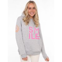 Zwillingsherz Hoodie ""Alissa"" Langarm, Kapuze, Neon-Details, Kordelzug, Frontprint, Kängurutasche von zwillingsherz