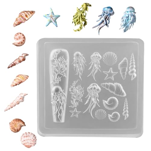 Nail Charm Molds Silicone, Manicure Carving Mould, 3D Sea Themed Silicone Molds, Sturdy Tools for Epoxy Resin Jewelry Making, Home Decoration Crafts Supplies von zwxqe