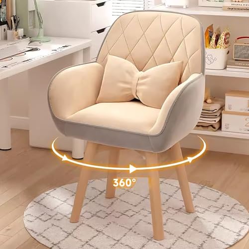 Drehbarer Schminktisch Stuhl, Sessel Schminkstuhl aus Leder, Mid-Century-Stuhl Schminktisch, Zum Arbeiten oder Lernen zu Hause und im Büro, Hocker Schminktisch ( Color : A beige , Size : Rotate ) von zxhrybh