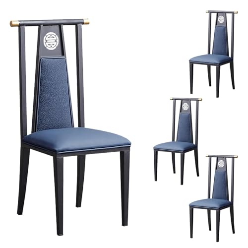 zxhrybh 4er-Set Vintage-Esszimmerstühle aus Metall, mit Gemusterter Hoher Rückenlehne und PU-Lederpolsterung Küchenstühle, für Küche und Wohnzimmer(Blue) von zxhrybh