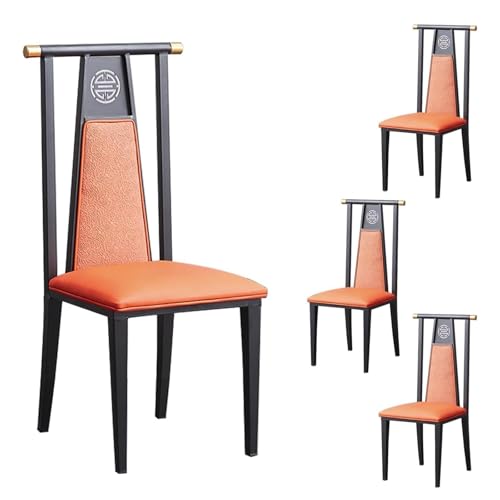 zxhrybh 4er-Set Vintage-Esszimmerstühle aus Metall, mit Gemusterter Hoher Rückenlehne und PU-Lederpolsterung Küchenstühle, für Küche und Wohnzimmer(Orange) von zxhrybh