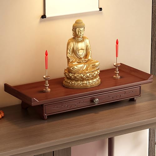 zxhrybh Bambus-Buddha-Altartisch, Kompakter Meditationsschrein mit Aufbewahrung, Kleiner Persönlicher Buddhistischer Altar für das Heimgebet(19.6in/50cm) von zxhrybh