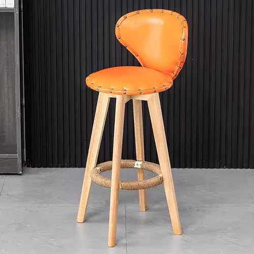 zxhrybh Barhocker, Nordische Drehbare Barstühle, 360° Drehbare Bar Hocker, Gepolsterter Barstuhl mit Ölwachs-Leder, für Familie/Bar/Café (Color : Orange, Size : B) von zxhrybh