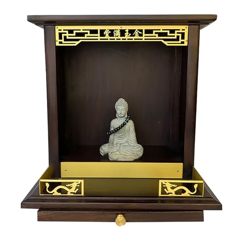 zxhrybh Buddha-Altar-Schrein, Altartisch aus Massivholz, Meditationstisch mit Stauraum, Meditations- und Andachtstisch für die Inneneinrichtung(Brown,14.9in/38cm) von zxhrybh