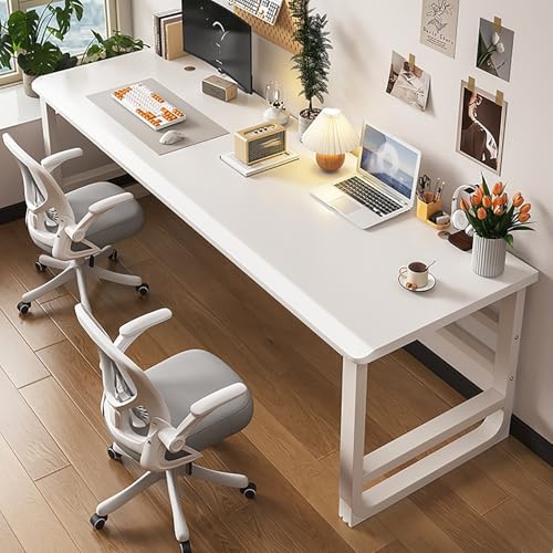 zxhrybh Computertisch mit Dicker Platte und Stabilem Stahlrahmen, Moderner Gaming Tisch fürs Homeoffice, Leicht Montierbarer Arbeitsplatz(White,55.1in/140cm) von zxhrybh