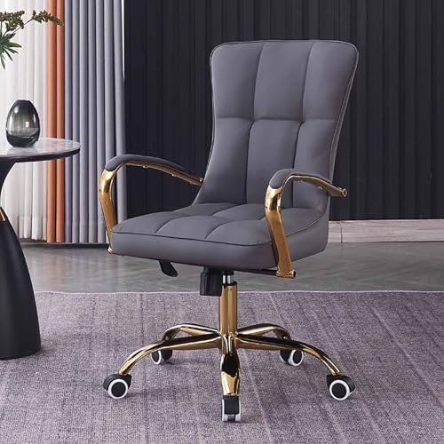 zxhrybh Ergonomische Bürostuhl aus PU-Leder, Verstellbarer Computerstuhl mit Mittlerer Rückenlehne, Drehbarer Schreibtischstuhl mit Armlehnen, für Zuhause oder das Büro(Gray) von zxhrybh