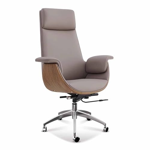 zxhrybh Ergonomischer Chefsessel, Verstellbarer Leder-bürostuhl, Computerstuhl mit Kopfstütze und Füßen aus Aluminiumlegierung(Gray) von zxhrybh